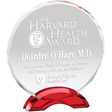 Ruby Red Double Arc Round Glass Award, Large