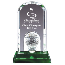 Arch Top Crystal with Golf Ball on Green Crystal Base