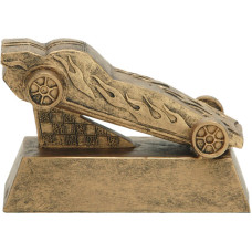 Gold Pinewood Derby Car Resin Award with Checkered Flag and Flames