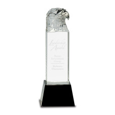 Clear Crystal Eagle Tower on Black Pedestal Base