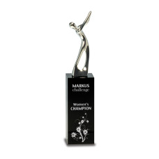 Silver Metal Golf Figure on Black Crystal Pedestal