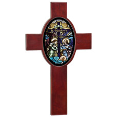 Rosewood Piano Finish Cross With Ceramic Oval Photo Tile