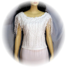 Fringed Rose Lace Top, White Fringed Rose Lace Top, White
